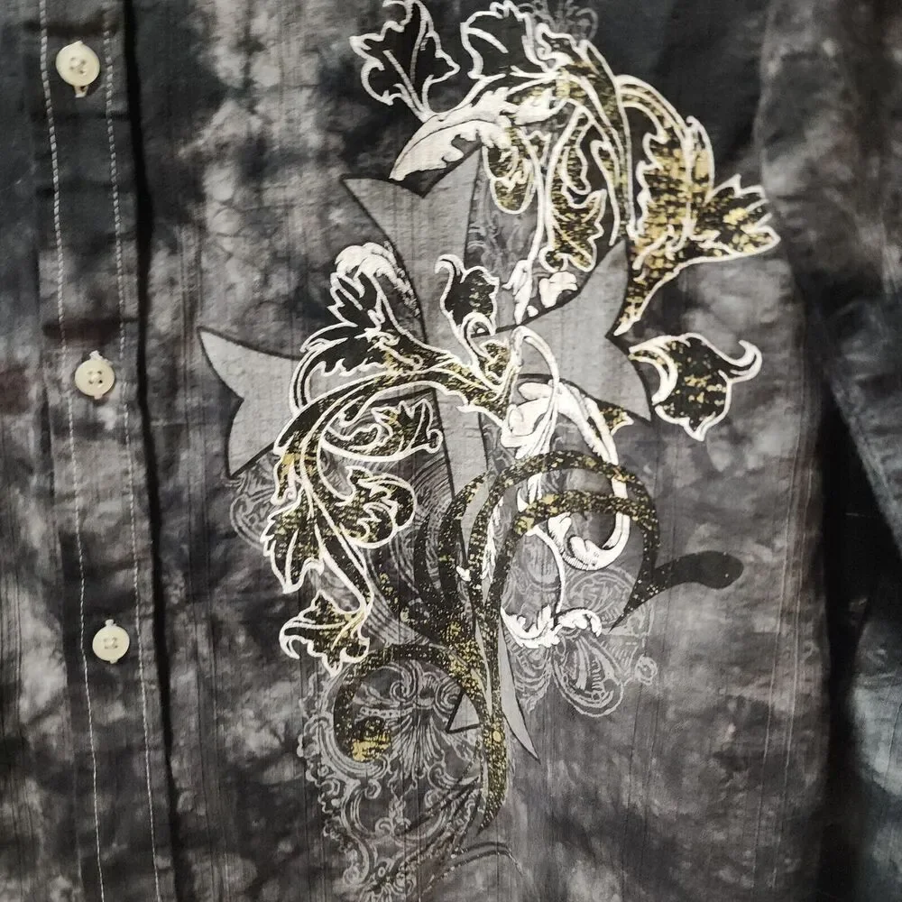 Eighty Eight Shirt Adult L Gray Tie Dye Button Up Large Graphic Print On Back - Picture 3 of 5